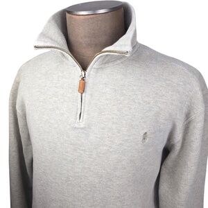 POLO RALPH LAUREN- Mens XXL Quarter Zip Pullover Sweater- Split Hem Gray-Beige